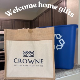 a paper bag and a recycle bin on a kitchen counter